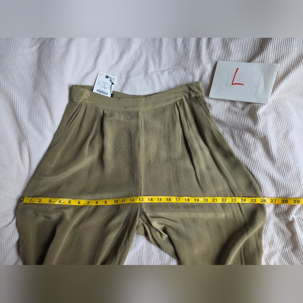 Zara Set Halter Top Tie Back Sz M+ cuffed balloon pants Sz L light khaki Nwt - Picture 6 of 14